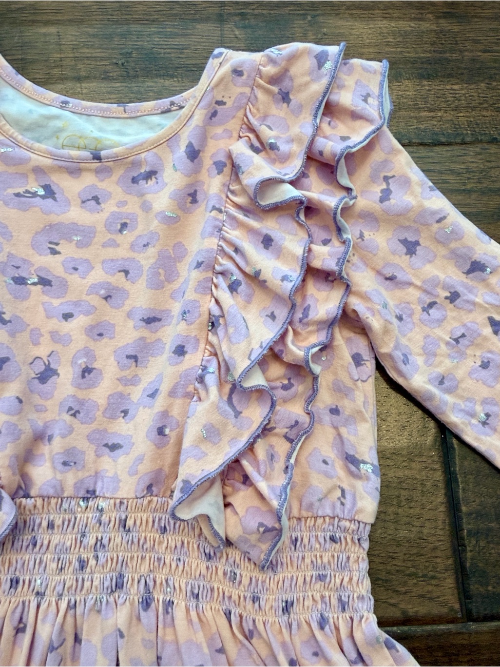 Egg New York Girls Pink Lilac Animal Print Ruffle 3/4 Sleeve Dress Size 7 — image 3 of 5